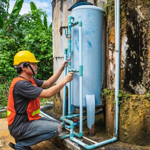 High side plumbing installation for sewage treatment plant (STP) — piping layout and connections for efficient wastewater management